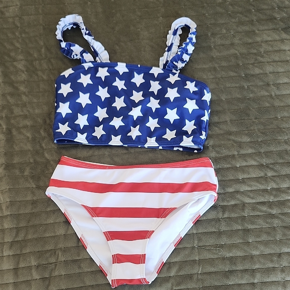 Blue and Red Star Striped Bikini Set